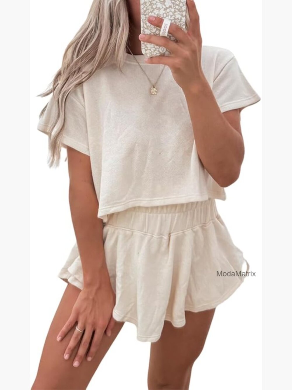Women's Summer 2 Piece Sweatsuit Set Cropped Tee and Skort Lounge Outfits